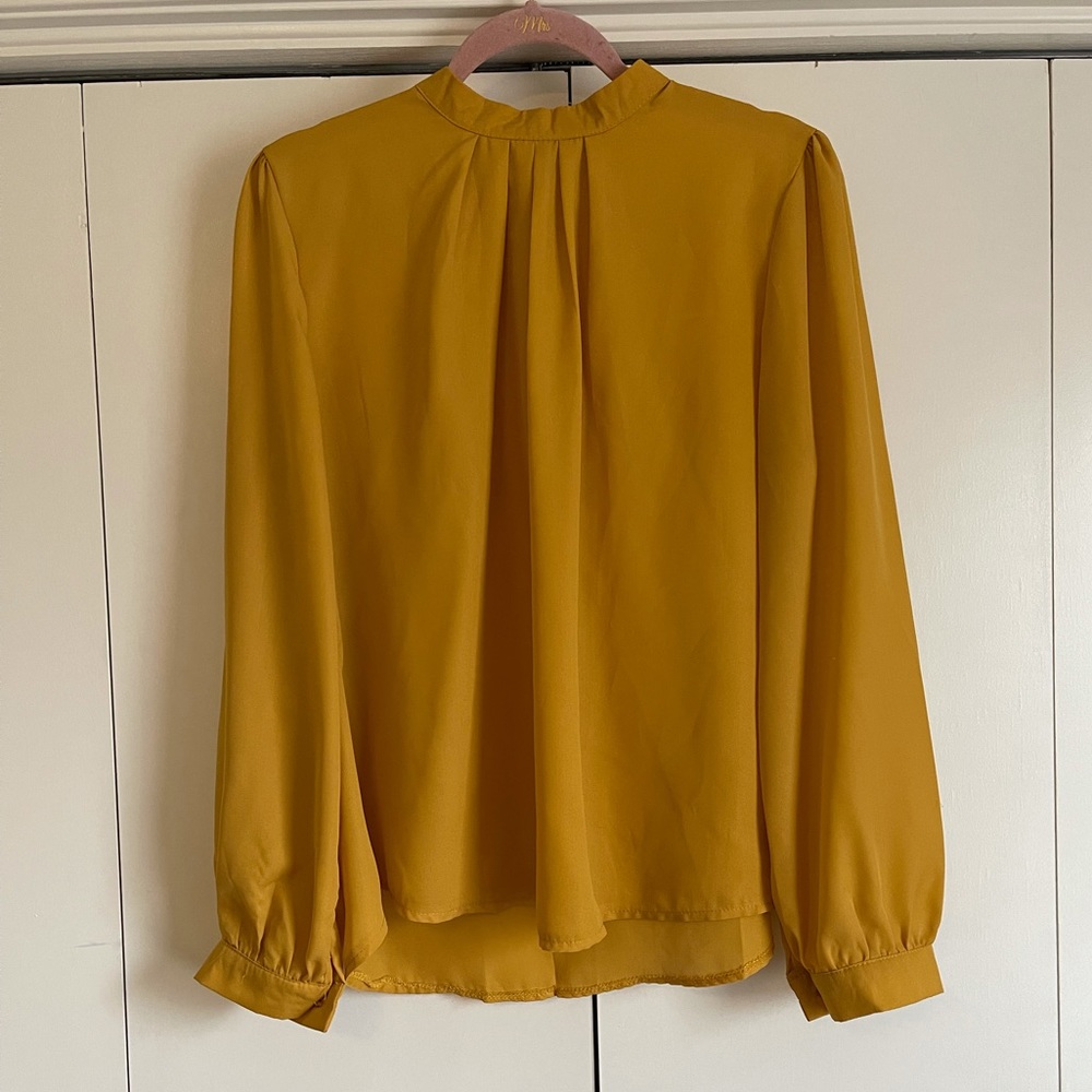 Unbranded Women’s Mustard Button Neck Long Sleeve Blouse.